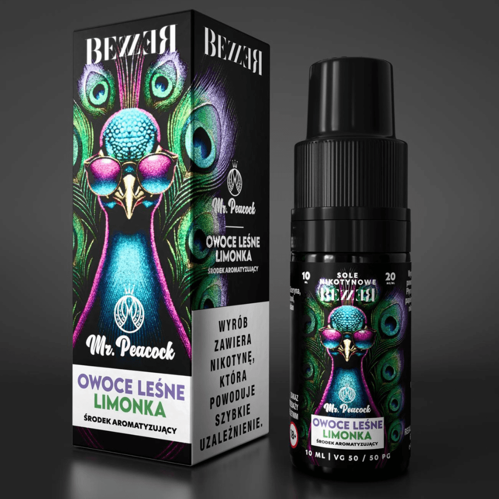 Liquid Bezzer Mr. Peacock 10ml 20mg Salt Owoce Leśne Limonka