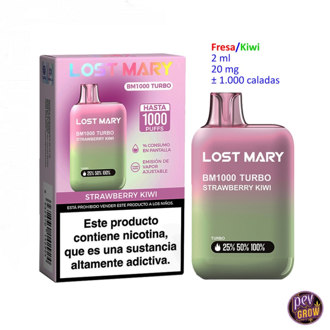 Lost Mary BM1000 Turbo Aardbei Kiwi – Wegwerp Vape 20mg