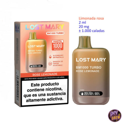 Lost Mary BM1000 Turbo Rose Lemonade 2% – Wegwerp vape met verwijderbare batterij