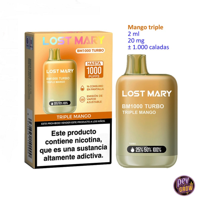 Lost Mary BM1000 Turbo Triple Mango · Wegwerp vape met 2% nicotine