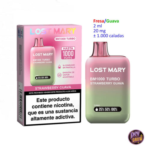 Wegwerp Vape Lost Mary BM1000 Turbo Aardbei Guave 2% · Intense Tropische Smaak