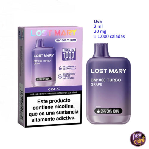 Wegwerp Vape Lost Mary BM1000 Turbo Grape 2% · Intense Smaak & Verwijderbare Batterij