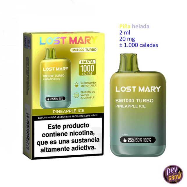 Wegwerp Vape Lost Mary BM1000 Turbo Pineapple Ice 2% · Intense Smaak & Scherm
